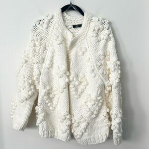 Vici Pom Pom Cardigan Ivory Knit Sweater S